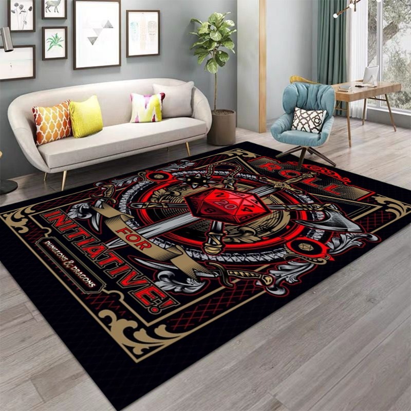 Retro Gaming Rug - Dungeons & Dragons dobbelstenen zwaard vintage