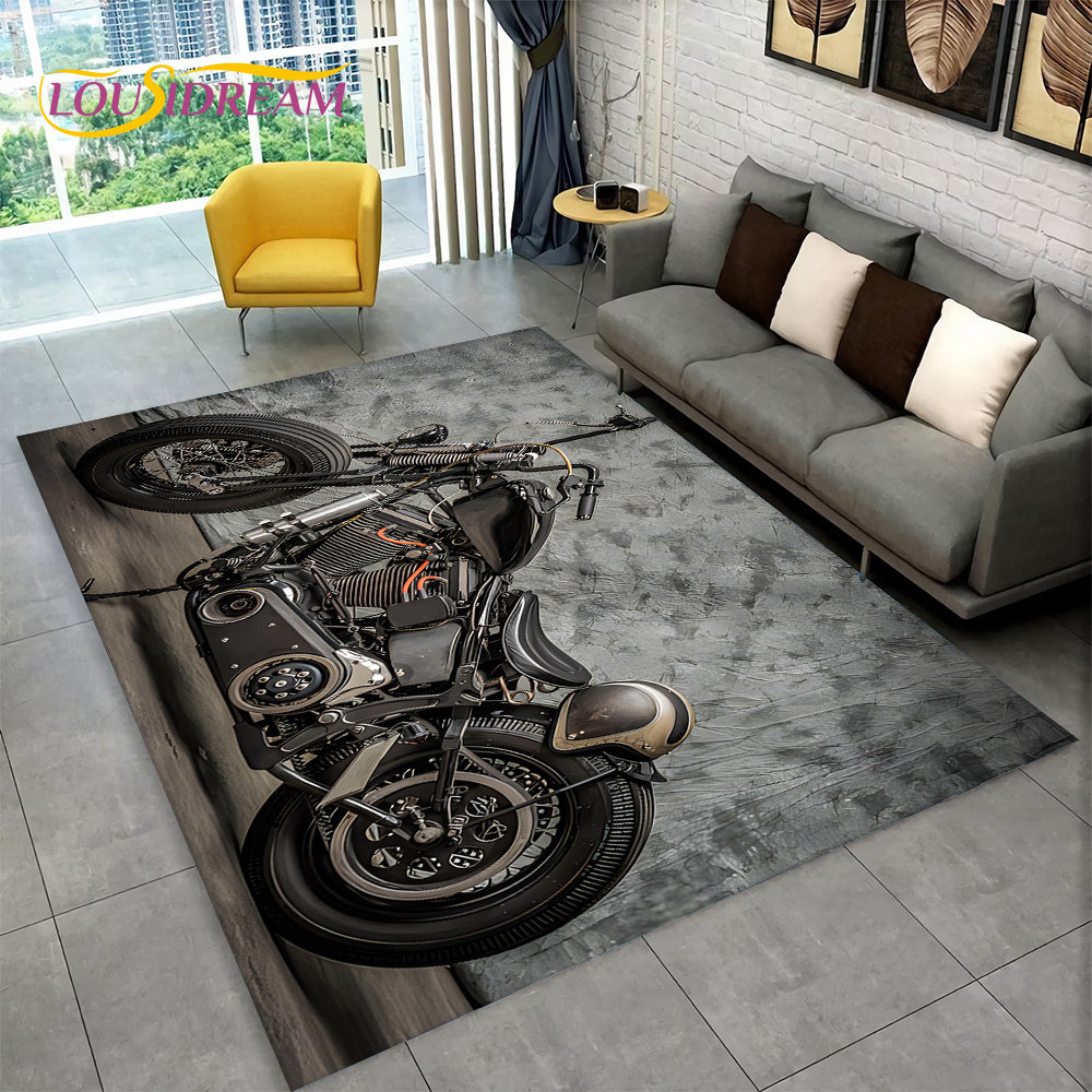 Retro Gaming Rug - 3D Retro Vintage Motorfiets Gebied Tapijt