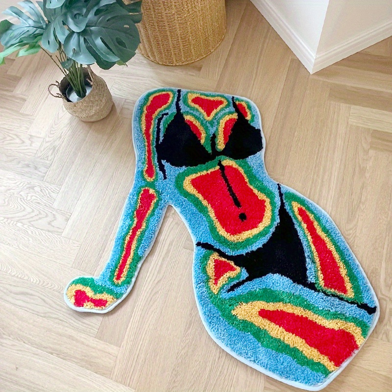 Retro Gaming Rug - Onregelmatige Lichaamsvorm Gevlokte Vloermat, Duurzame Antislip