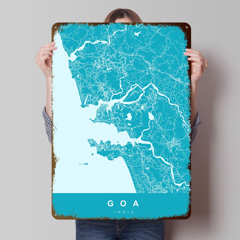 Retro Gaming India - Goa India kaart print poster gepersonaliseerde